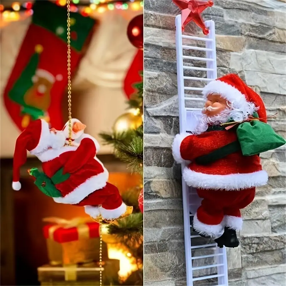 Creative Singing Electric Climbing Santa Claus Toy Fun Christmas Tree Decoration Musical Santa Ornament for Holiday Party Gift