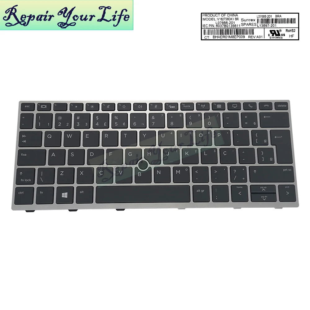 

Spanish PT-BR Brazil Backlit Keyboard for HP EliteBook 735 G5, 830 G5, 830 G6, 836 G5 V162726DK1 L07666-201 l13697-001