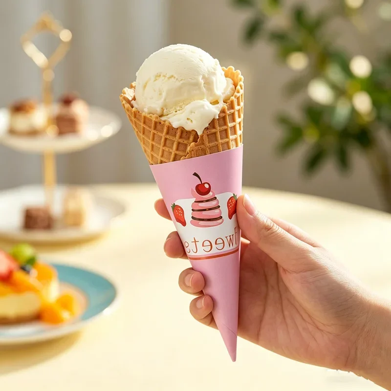 1000pcs Ice Cream Cone Sleeves, Disposable Party DIY Paper Waffle  Cone Holders, Oil-Proof Ice Cream Packaging Storage view 3