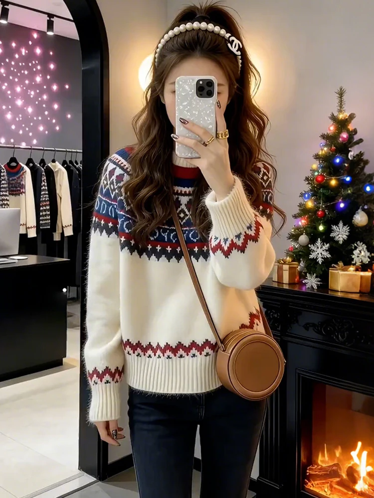 

Thiened Splice Knitted Sweater Women's Sle Autumn Winter New Arrival Beautiful Small Top High Quali Comfortable Breathable