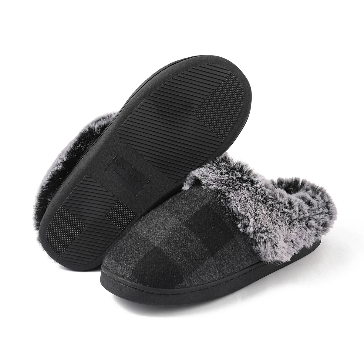 

Home Fuzzy Slippers Women Fashion Checker Indoor Floor Shoes Woman Winter Warm Fluffy Slippers Retro Checkered Bedroom Shoes