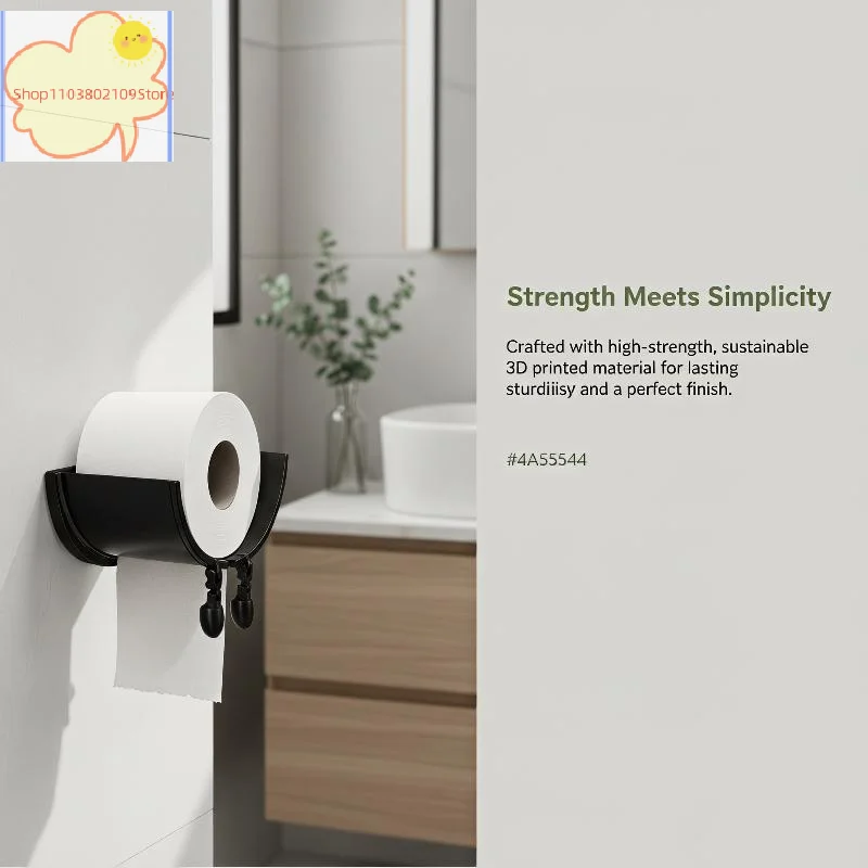 【HT】Waterproof Black Toilet Paper Holder Wall Mounted Creative Practical Easy Install for Hotel Residential Bathroom Use