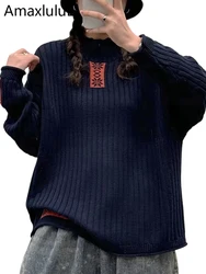 Amax luluE Women Turtleneck Classic Winter Jumpers Fashion Luxury Vintage Sweaters Loose Big Size Casual Cotton Knitted Pullover