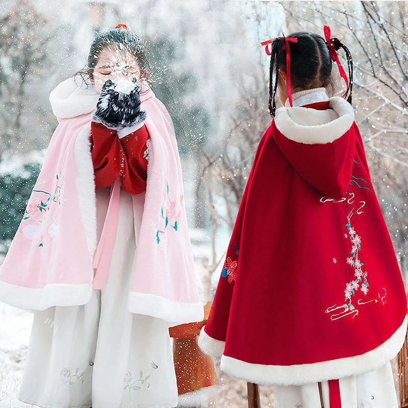 

Girl Modern Hanfu Children Cloack New Year Clothing Warm Thicken Costume Fall Winter Chinese Style Coat Winter Princess Cosplay