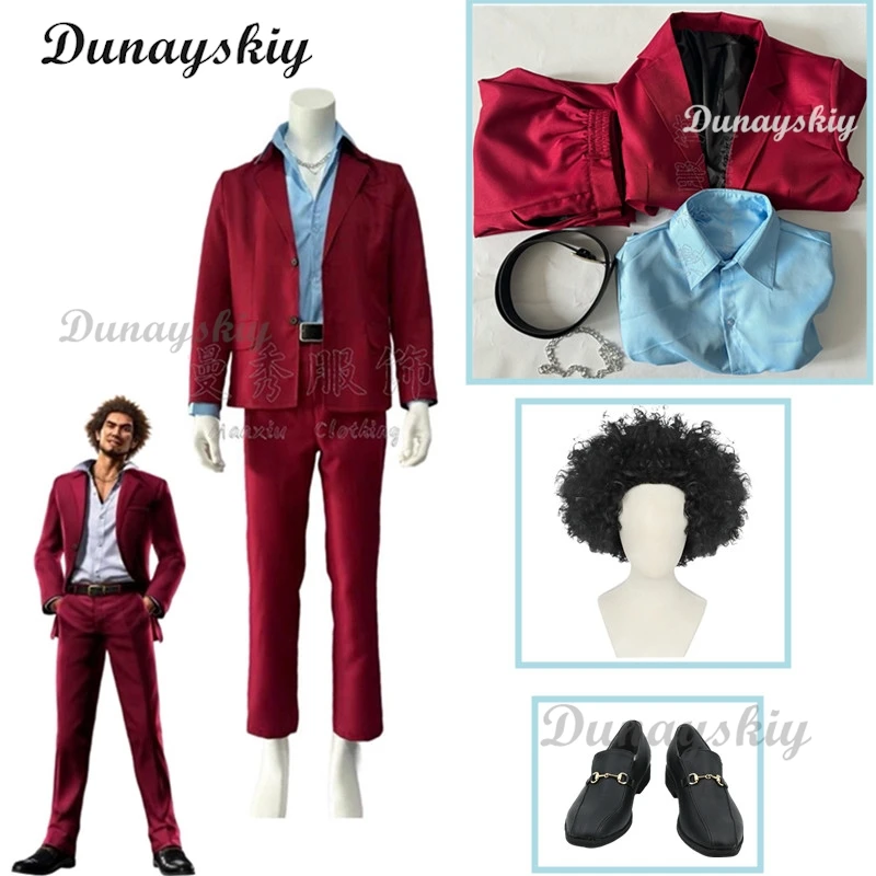 Kasuga Ichiban Traje de cosplay - Peluca negra y botas de cuero para adultos Zapatos Dragón Perfecto para uso diario Halloween Navidad