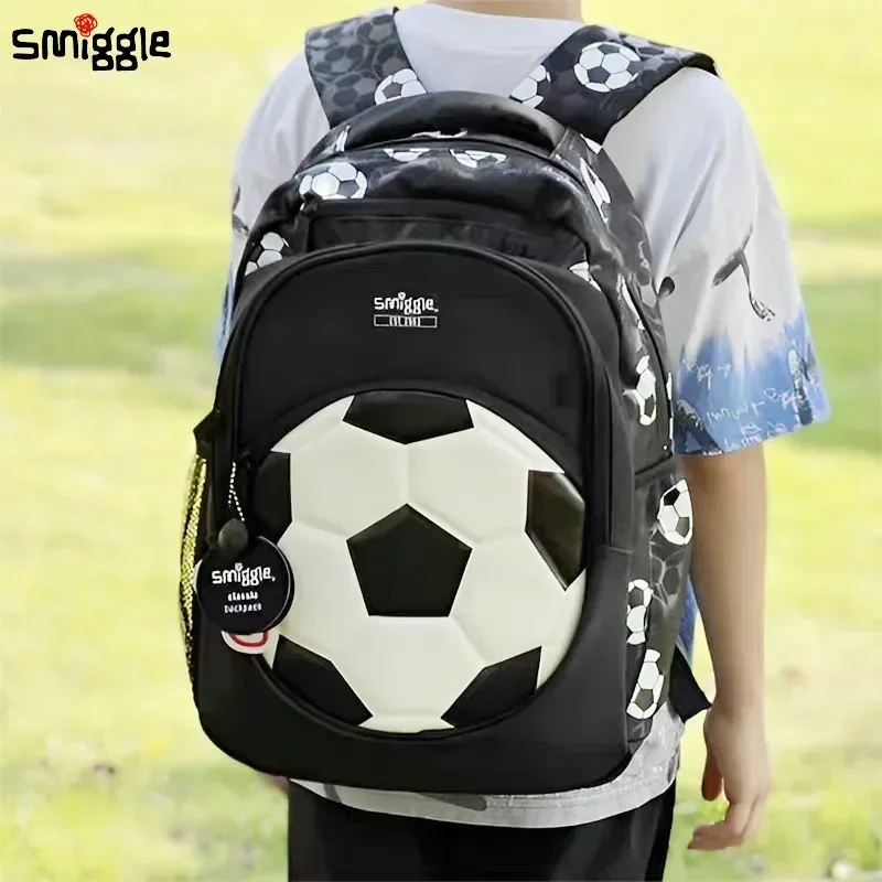 Genuine Australian Smiggle Schoolbag With Large Capacity Lightweight Black And White Football Backpack Lunch Bag Student Gift