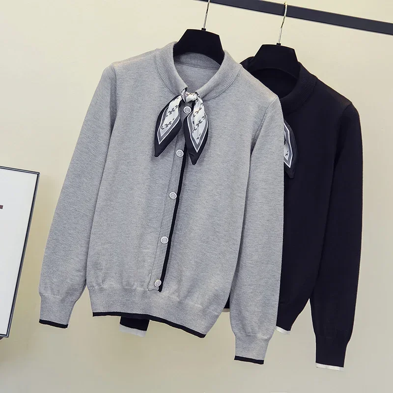 

New Autumn Classic Bow Tie Design Sweater Fashion Elegant Office Bow Neckline Blouse Women Long-sleeved Pullover Knitted Sweater