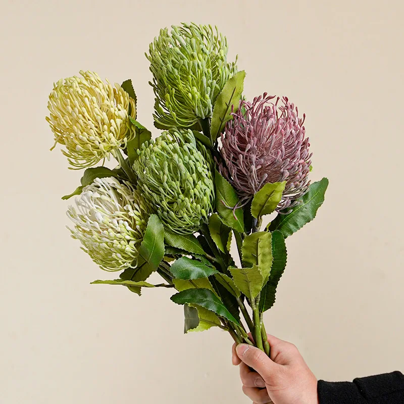 2Pcs Adorable King Protea Simulated Big Needle Pad Flower Imperial Plastic Flower Home Decoration Living Room Fake Flower Plant