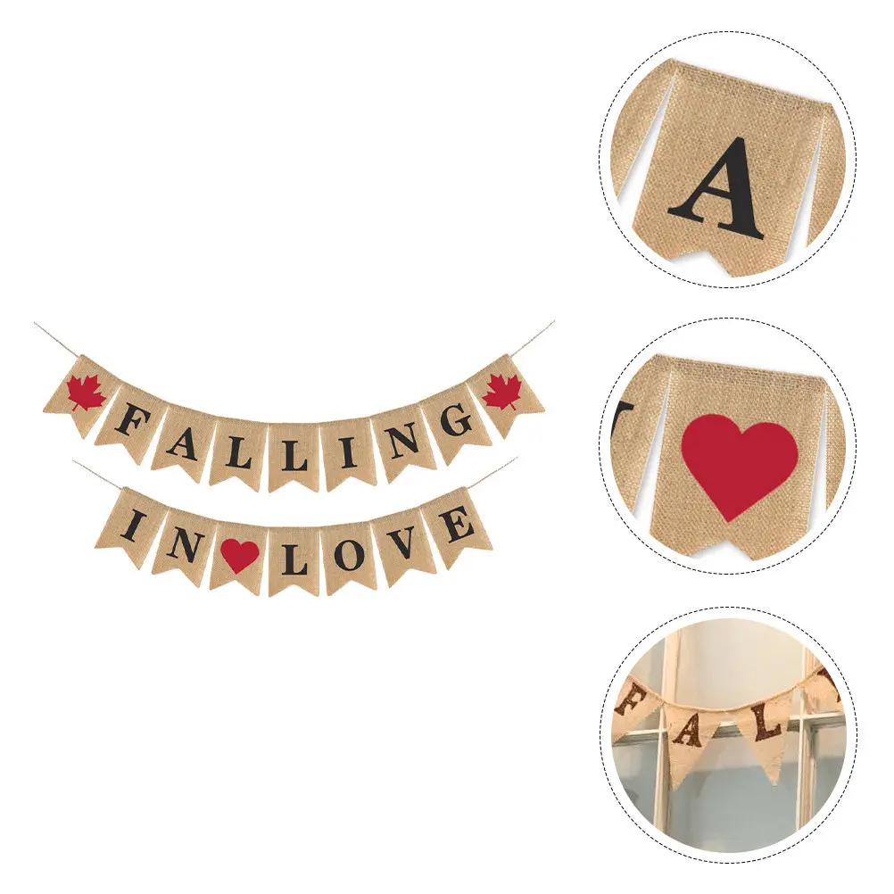 1Pcs Wedding Banner Decor Linen Cloth Bunting Hanging Garland for Wall Garden Door Outdoor Indoor Party