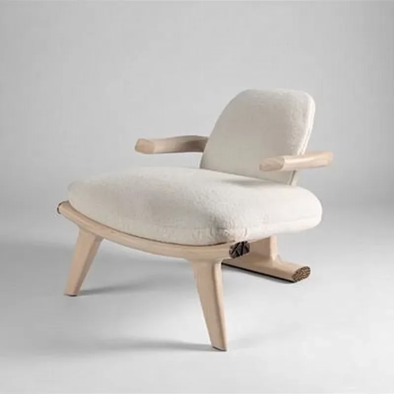 Modern Ergonomic Wooden Lounge Chair Soft Fabric Upholstery Durable Comfortable Seating for Living Room Hotel Villa Decor