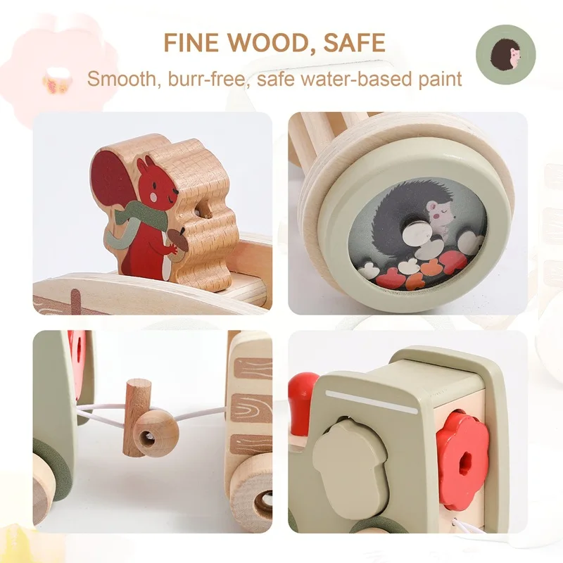 Wooden Early Education Smart Multi Functional Train Crawling Shape Recognition Baby Car Toy Set Birthday Holiday Gift