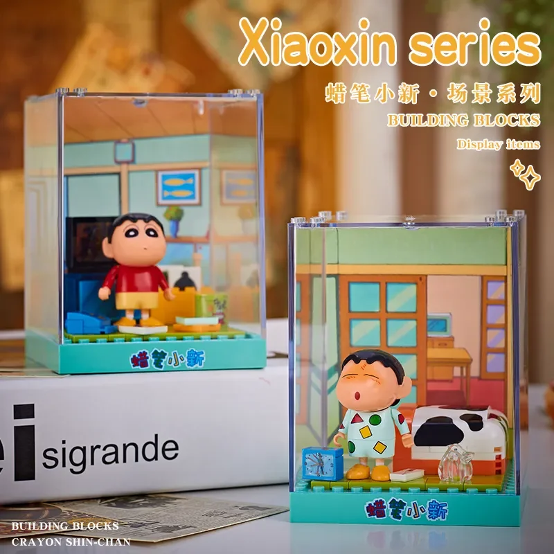 Crayon Shin-chan Building Blocks Modello assemblato Soggiorno Parco Micro scene Building Blocks assemblati Giocattoli per bambini Regali