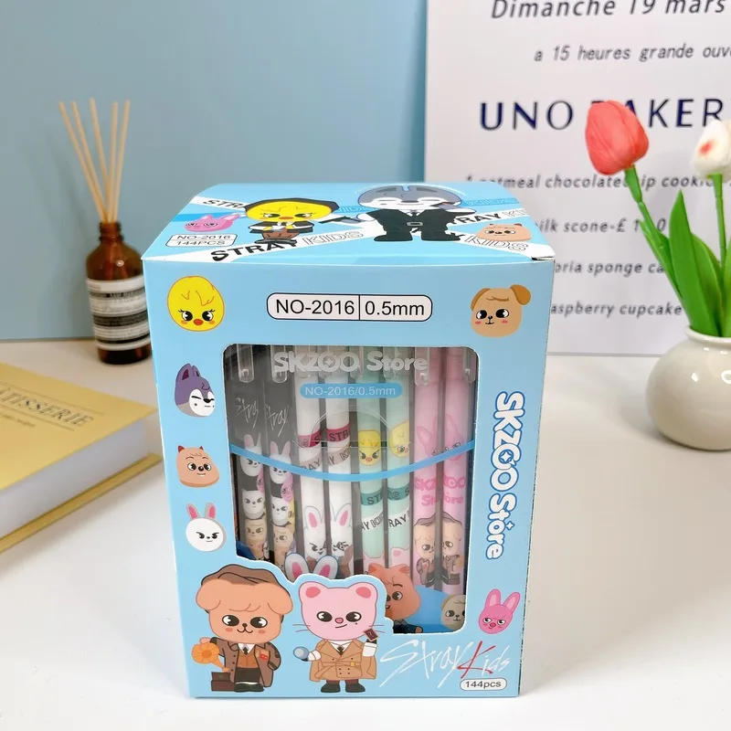 12/144 Uds. Bolígrafo de presión Skzoo, bolígrafo creativo de dibujos animados Straykids, bolígrafo Neutral de dibujos animados, bolígrafo de escritura, papelería para estudiantes, suministros de oficina