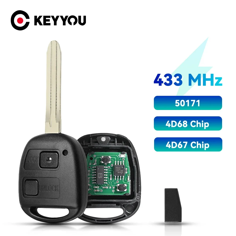 

KEYYOU 2 Buttons Car Remote Key 50171 433MHz 4D67 4D68 Chip for Toyota Prado 120 RAV4 Kluger Previa FJ Cruiser Land Cruiser 100