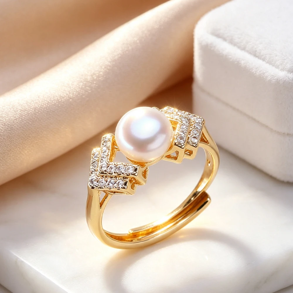 FENASY Gold Color Freshwater Pearl Ring for Women Elegant Party Jewelry Anniversary Birthday Gifts