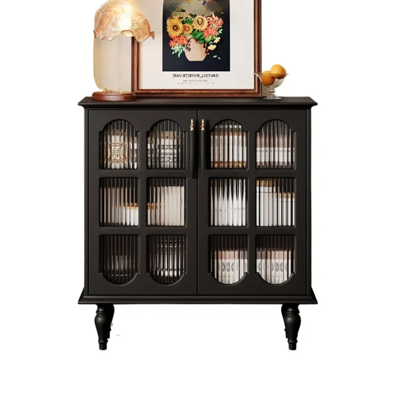 

Шкаф-буфет в американском стиле из массива дерева, шкафчик для столовой, гостиной, ультратонкий черный шкаф для хранения в стиле ретро