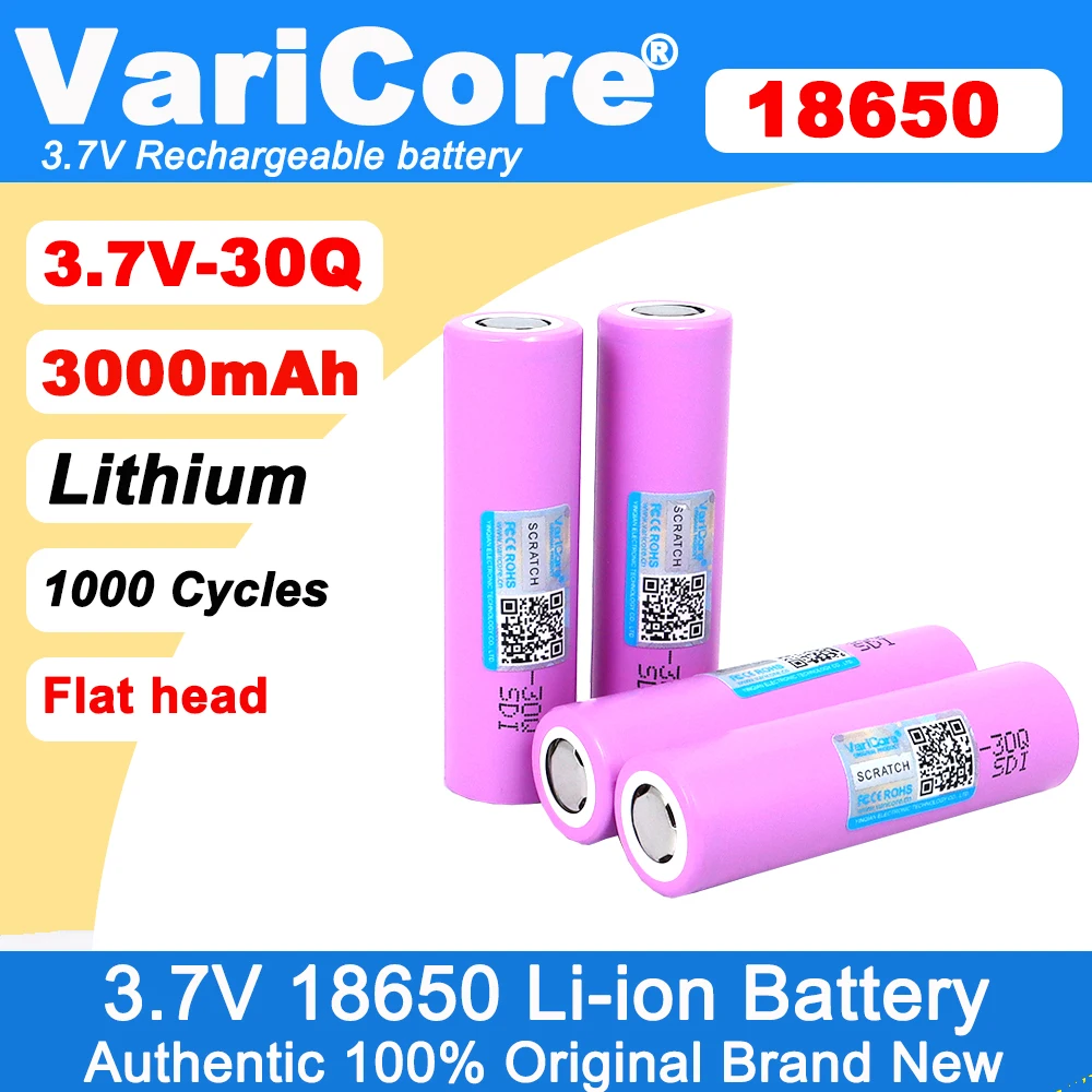 

VariCore Original 3.6V 18650 30Q 3000mAh 3.7v lithium Rechargeable battery for Electronic tools Batteries