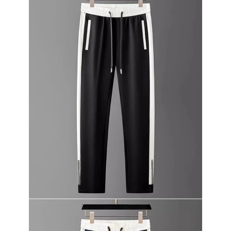 Men's Clothing high quality Trendy Fashion All-match Light Luxury Casual Stitching Color Contrast Slim-fit Straight Trousers