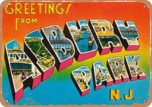 Metal Sign - New Jersey Postcard - Greetings from Asbury Park N. J.