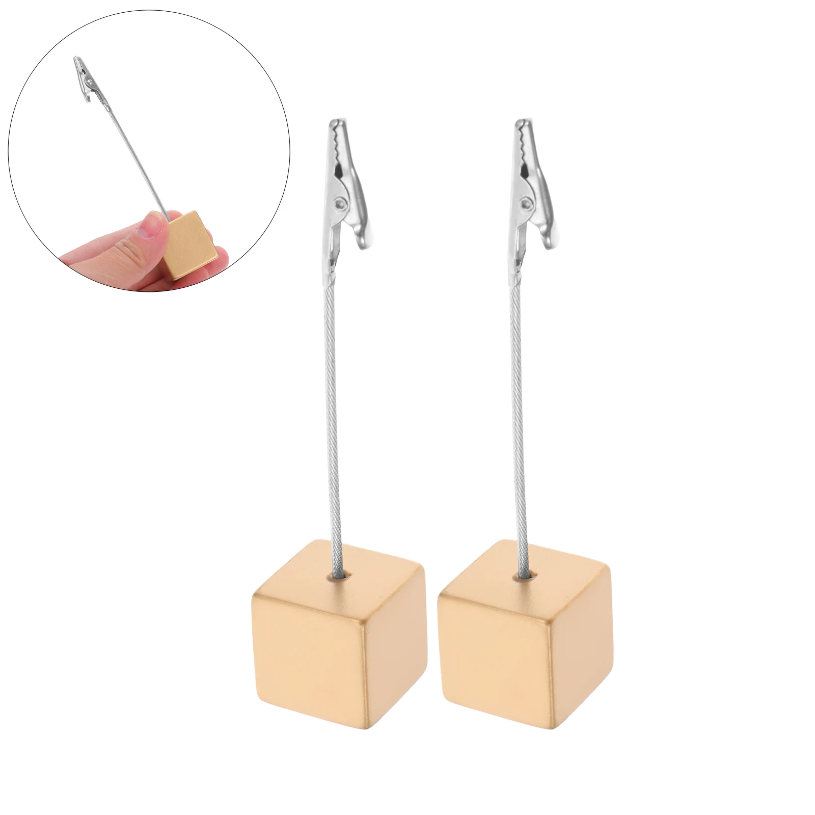 

10 Pcs Office Desk Square Photo Folder Paper Clips Card Stand for Pictures Cube Holder Golden Hanging Note Display