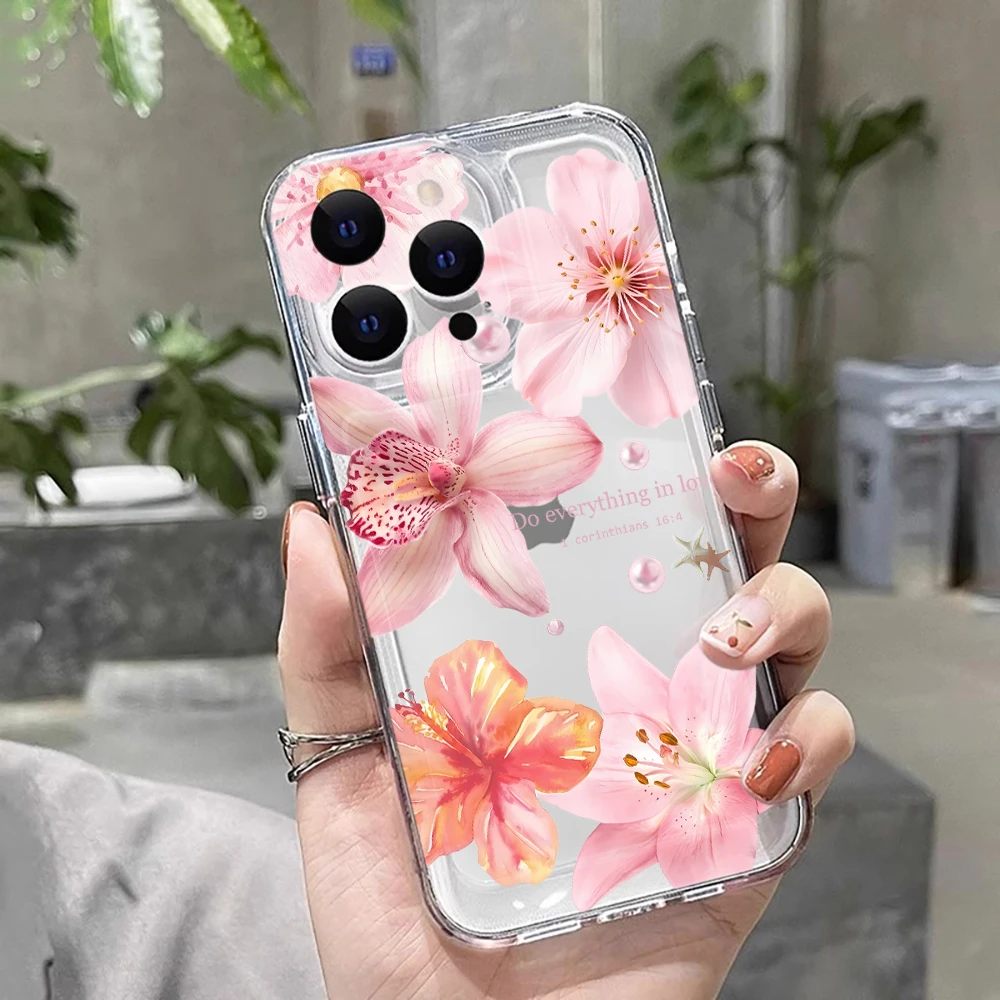 Kirschblüten-Blumenmuster Transparente Hülle für iPhone 17 16 15 14 13 12 11 Pro Max X XR XS Max 7 8 Plus 16e 17Air Stoßfeste Weiche Abdeckung – Detail 6
