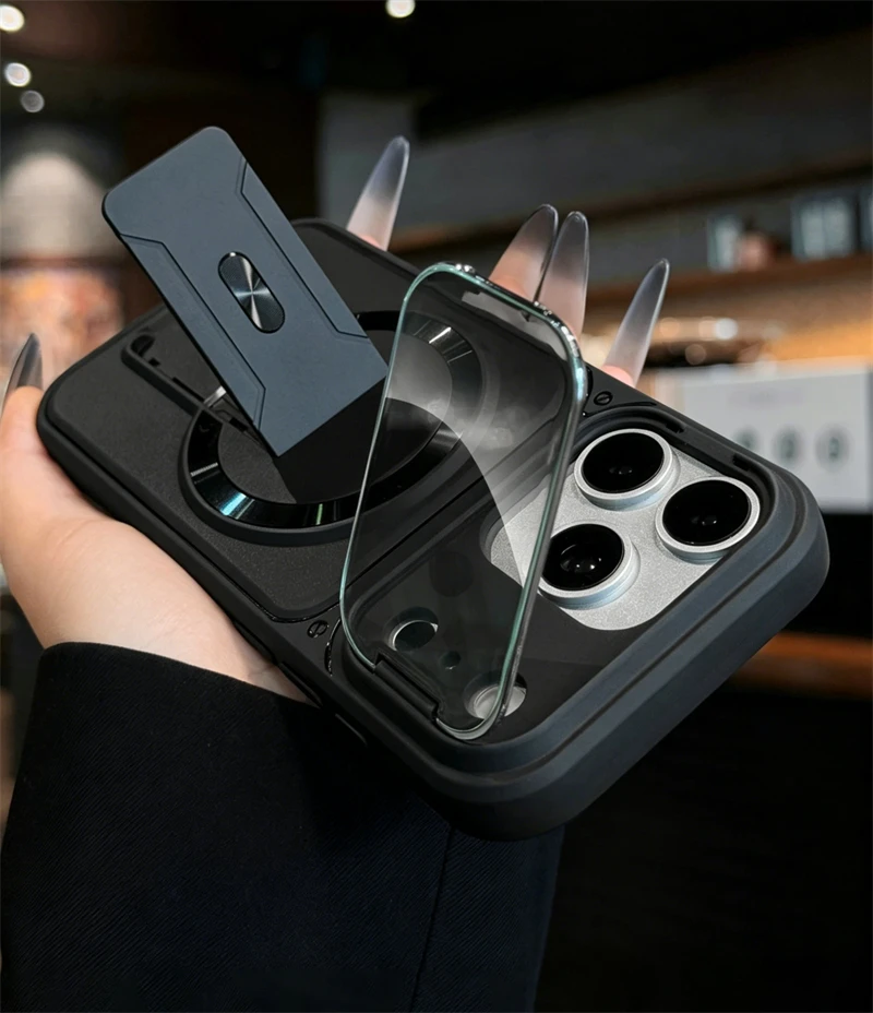Fold Stand Magnetic Armor Case for iPhone 17 Air 16 15 14 Plus 13 12 11 Pro Max For Magsafe Camera Holder Lens Protection Cover