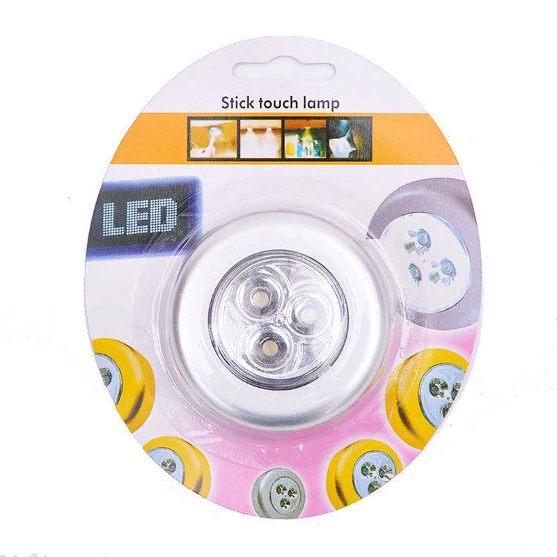 

LED button switch small night light Car trunk pat light 3LEDS cabinet wardrobe reading light battery box power supply