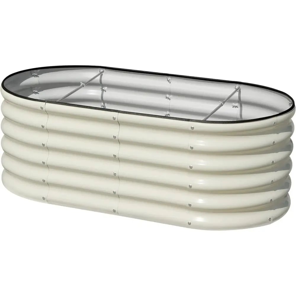 

Овальная уличная приподнятая грядка, 17 дюймов высотой, из оцинкованного металла, идеально подходит для овощей и растений, бежево-белая