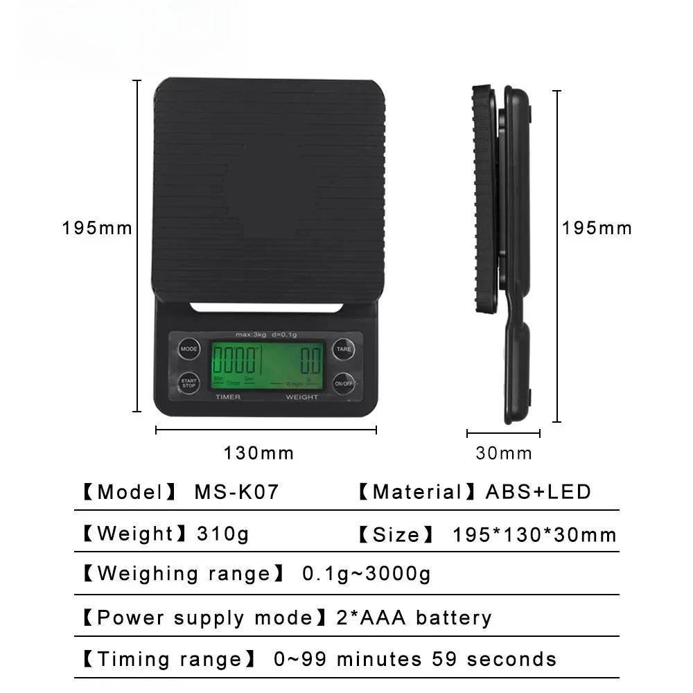 5kg‑0.1g Coffee Weighing Scale With Timer Electric Kitchen Jewelry Scale Multi‑Unit ml g oz lb For Coffee Making