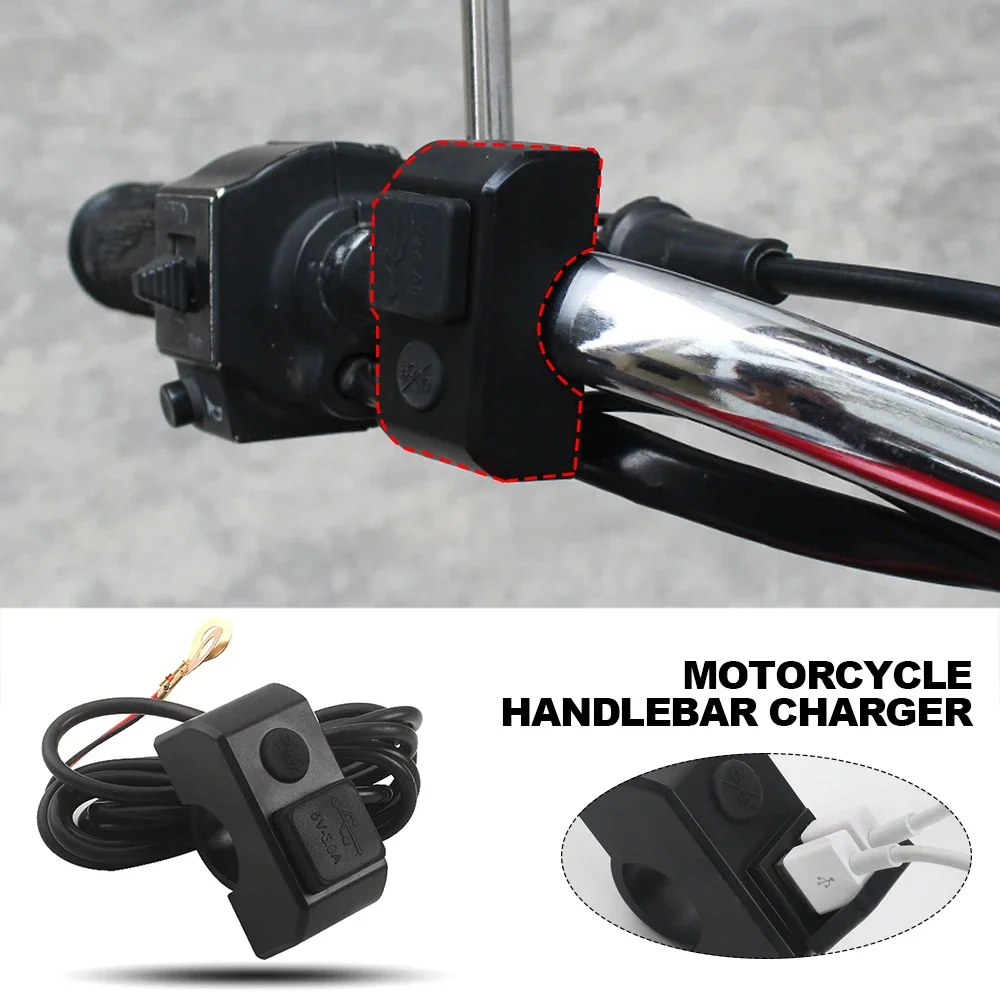 Motorcycle Dual USB Port Handlebar Charger 3A 12V To 5V Fast Charging Adapter Power Supply Socket