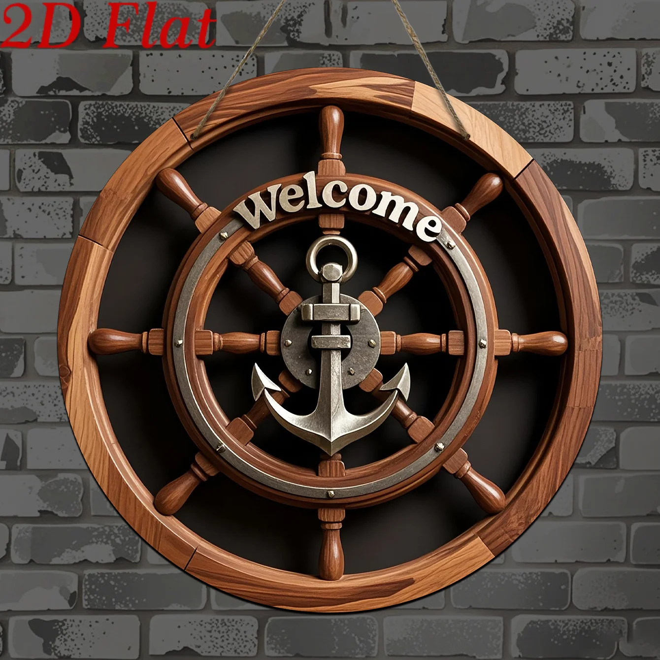 Metallschild Aluminiumplatte Wandkunst Heimdekoration Nautisches Schiffsrad Anker Willkommensschild für Wohnzimmer Laden Wanddekoration