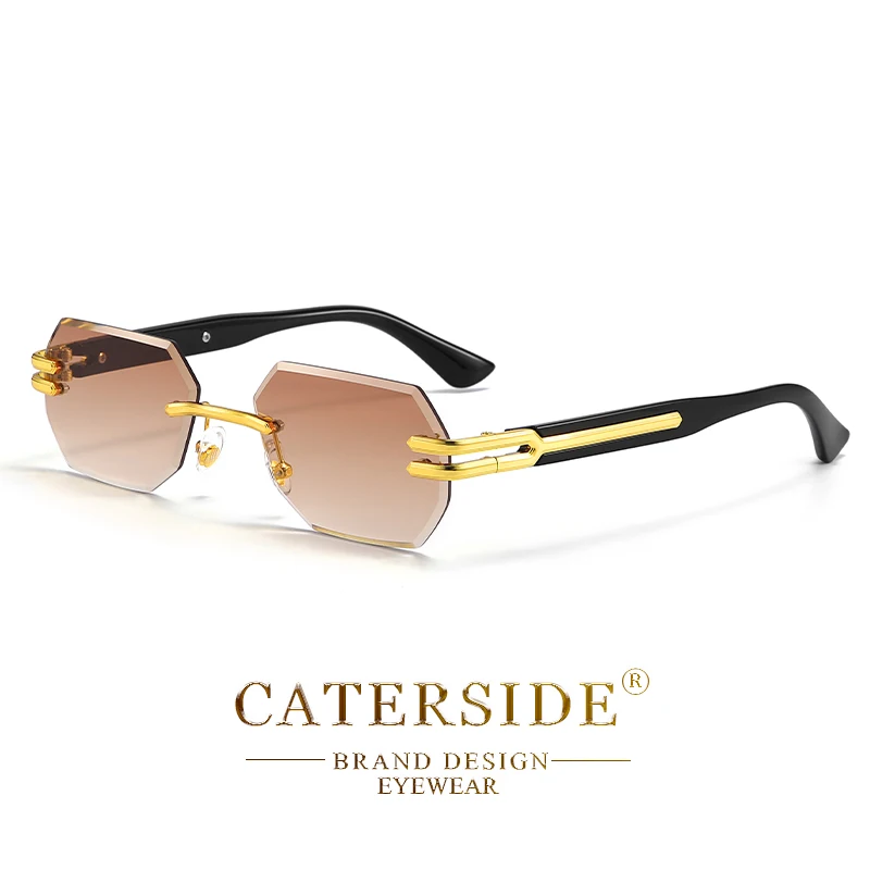 CATERSIDE Retro Randlose Sonnenbrille für Herren, polygonaler Metallrahmen, hochwertige Damen-Sonnenbrille, Outdoor-Reisegeschenk, Sommer-Stil – Detail 12