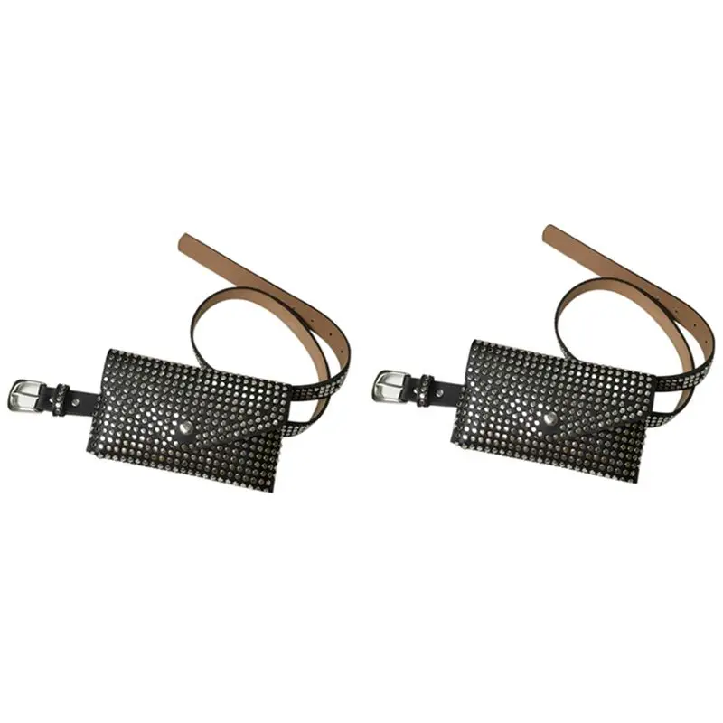 ABRT-2X Fashion Rivets Waist Pack Luxury Designer Fanny Pack Small Women Waist Bag Phone Pouch Punk Belt Bag Purse(Black)