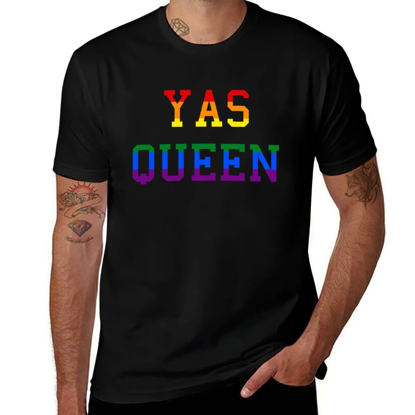 

Yas queen rainbow T-Shirt kawaii clothes T-shirts oversize plus size clothes men clothing