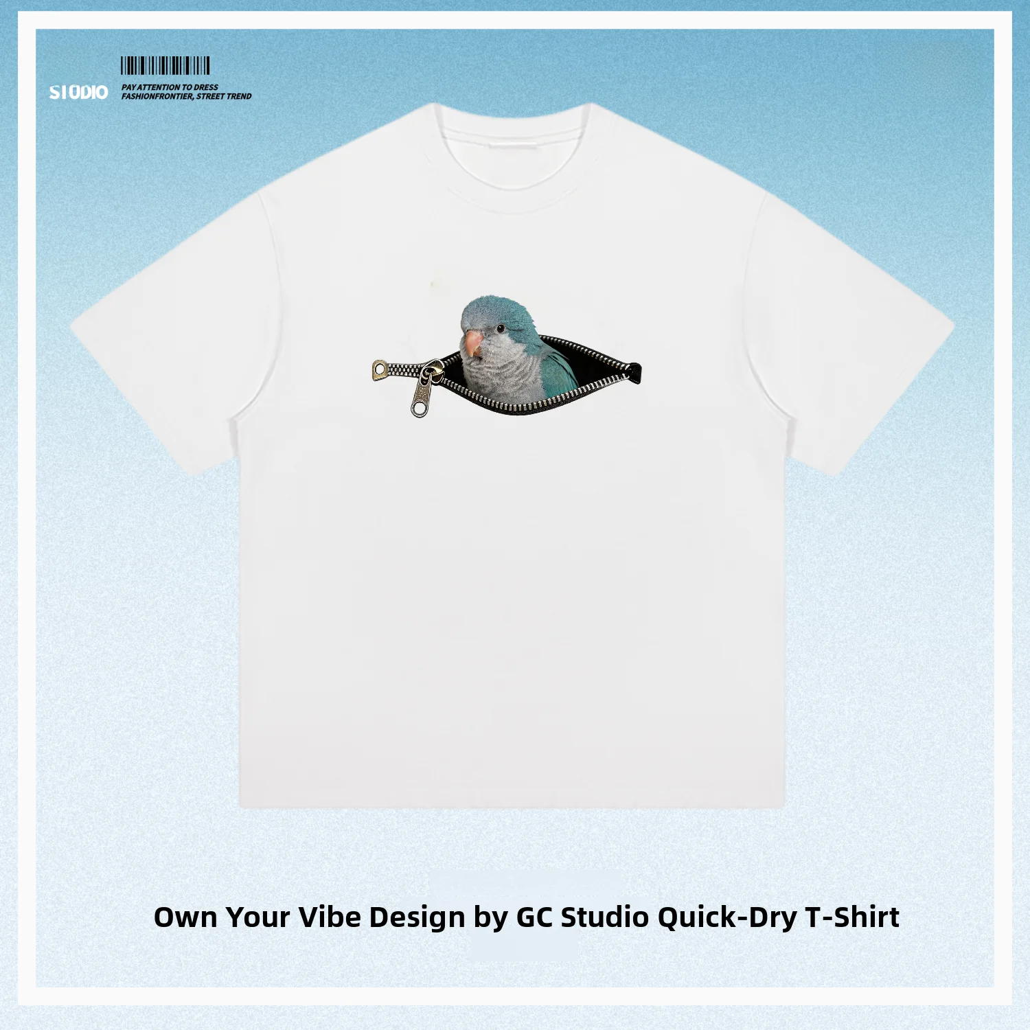 Zipper Parrot Blue Pure Cotton T-Shirt Unisex Commute Print Fun Couple Pet Bird Book Loose Fit Short Sleeve round Neck