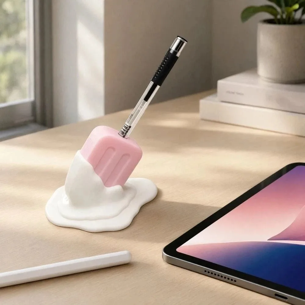 Stylish 3D Printed Ice Cream Pencil Holder Funny Decorations Pen Holder Popsicle Shape Pen Rack Gift For Enthusiasts