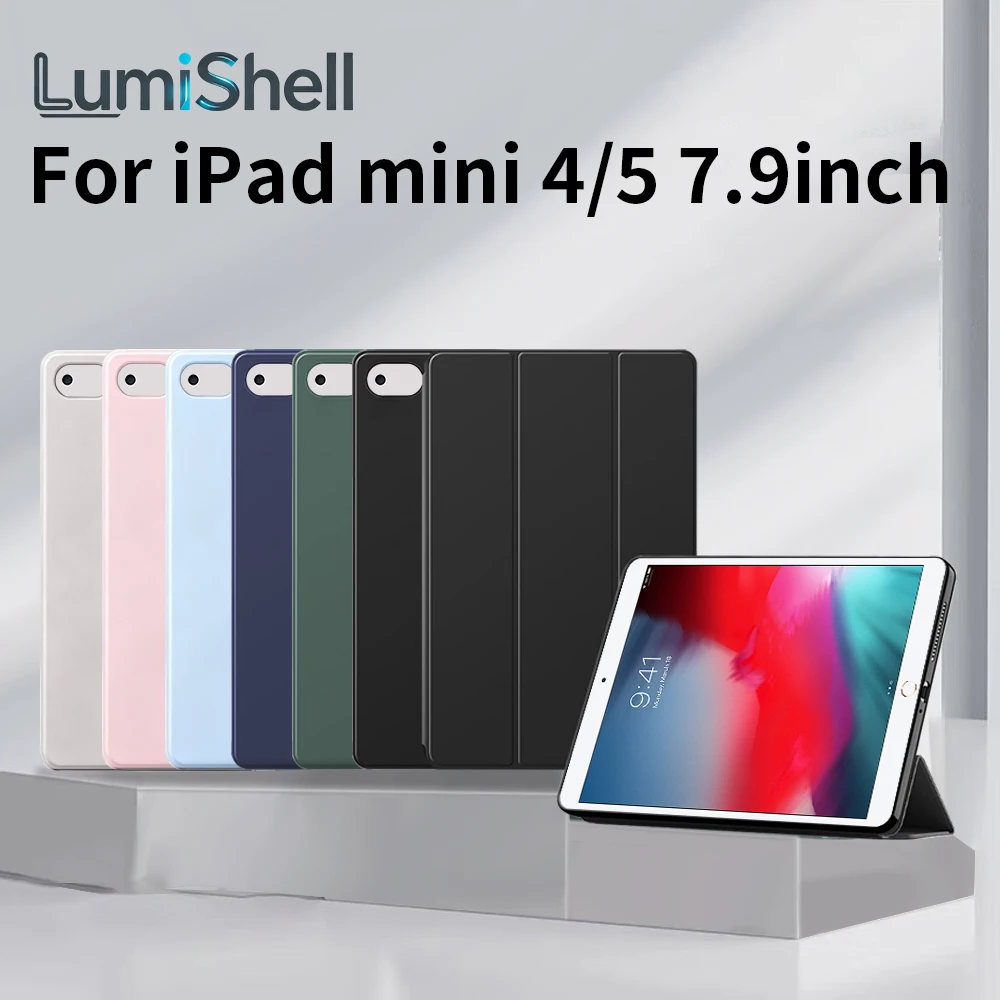 Tri-fold Flip Case For iPad mini 4th Gen 2015 iPad Mini 5th 7.9inch 2019 Auto Wake/Sleep Soft Silicone Shell PU Protective Cover