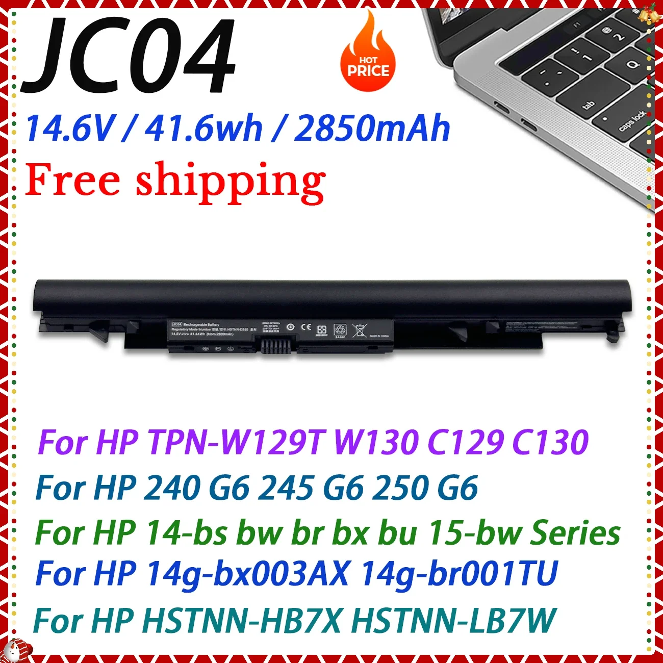 

JC04 JC03 Laptop Battery for HP 15-BS 15-BW 17-BS TPN-W129 HSTNN-PB6Y 919681-831 HSTNN-DB8A HSTNN-HB7X TPN-C130 919701-850