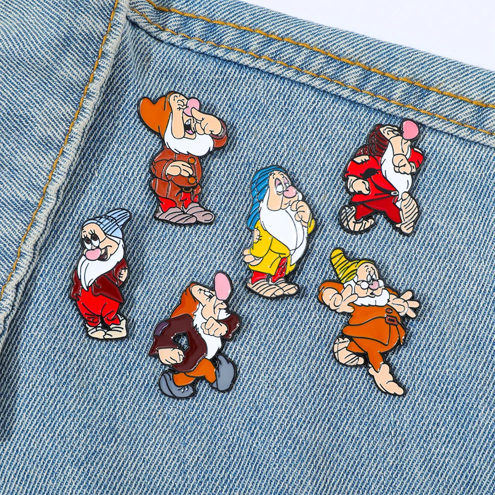 Broche de personnage de conte de fées de dessin animé, 6 pièces, mignon nain créatif, épingle en émail, Badge en métal, bijoux vêtements sac à dos, accessoires