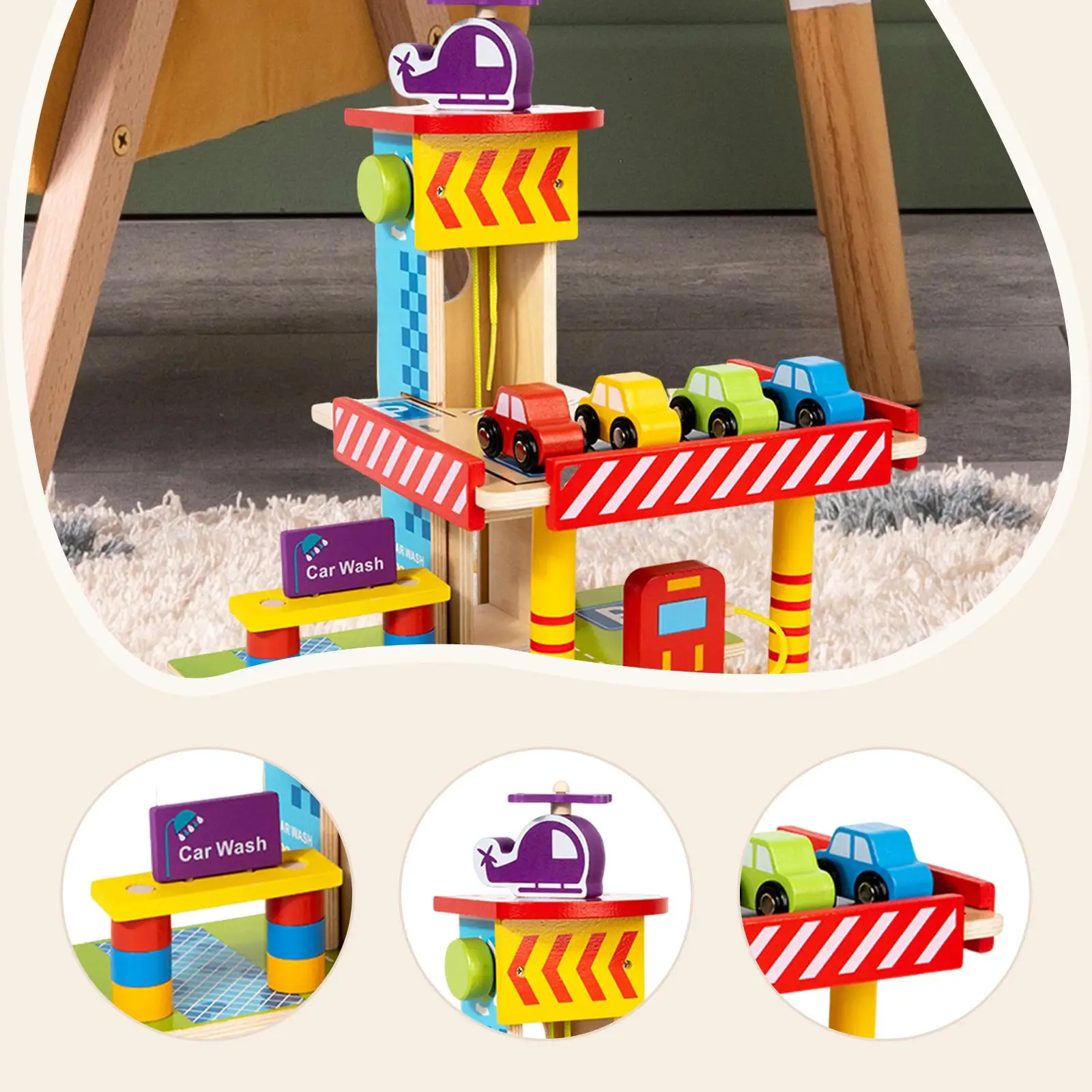 Wooden Parking Garage Playset Durability Simulation Children Learning Tool