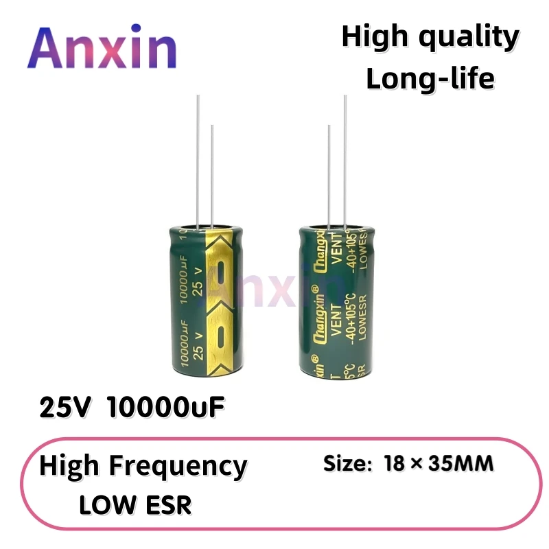 

2 шт. 25V10000uF алюминиевый конденсатор, высокочастотный низкий ESR 105 ° C Радиальный для блока питания длительного действия 18×35 мм