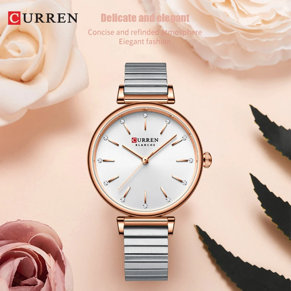 Curren 9081, кварцевые стальные полоски, женские часы, модные водонепроницаемые женские часы для отдыха, внешнеторговые часы для женщин, Reloj Mujer