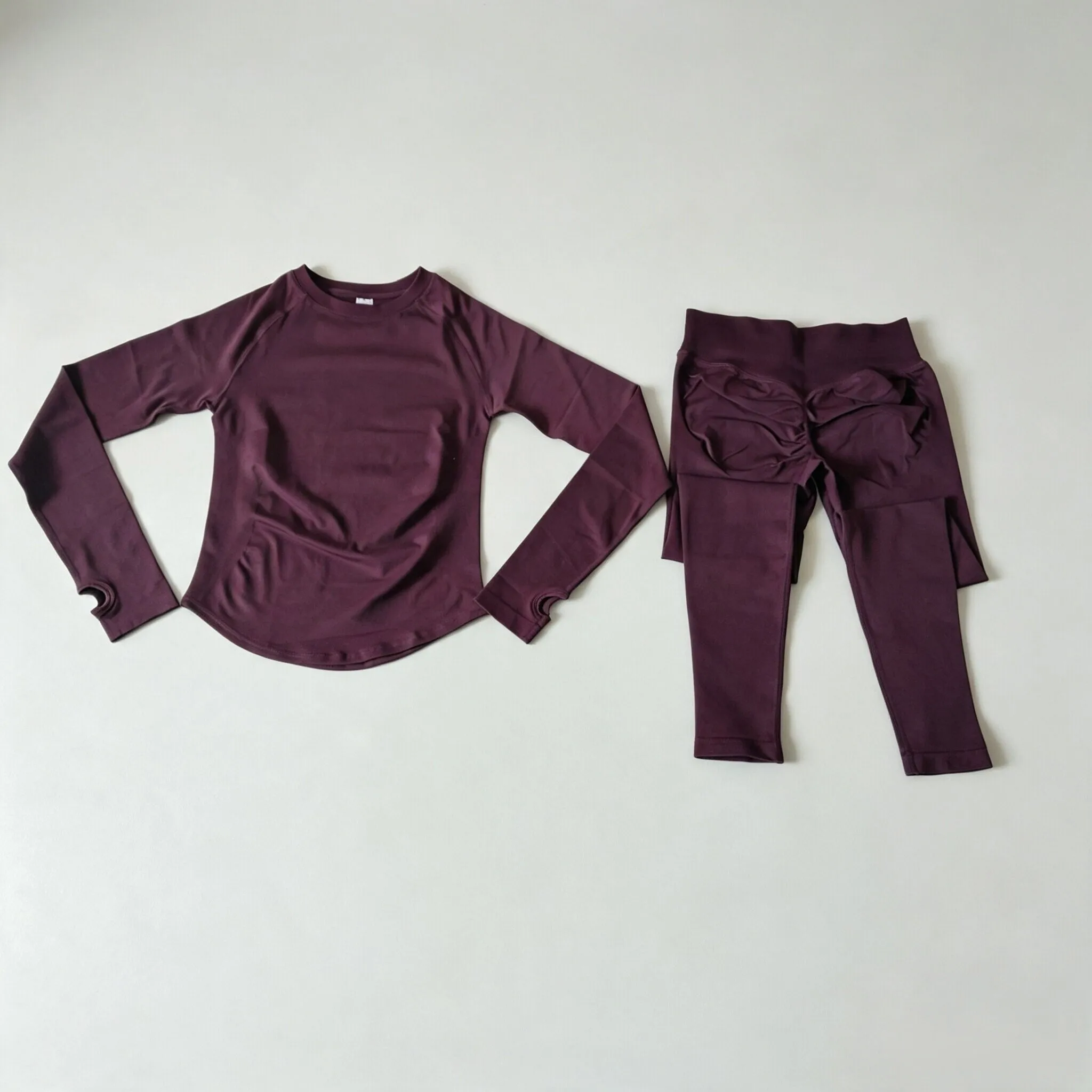 Dneyf DFY Damen Yoga-Set mit Daumenloch, Slim-Fit Langarm-Oberteil & Hochgeschnittener, Po-Formender Yoga-Leggings, Schnelltrocknend, 2-teiliges Fitness-Set – Detail 11