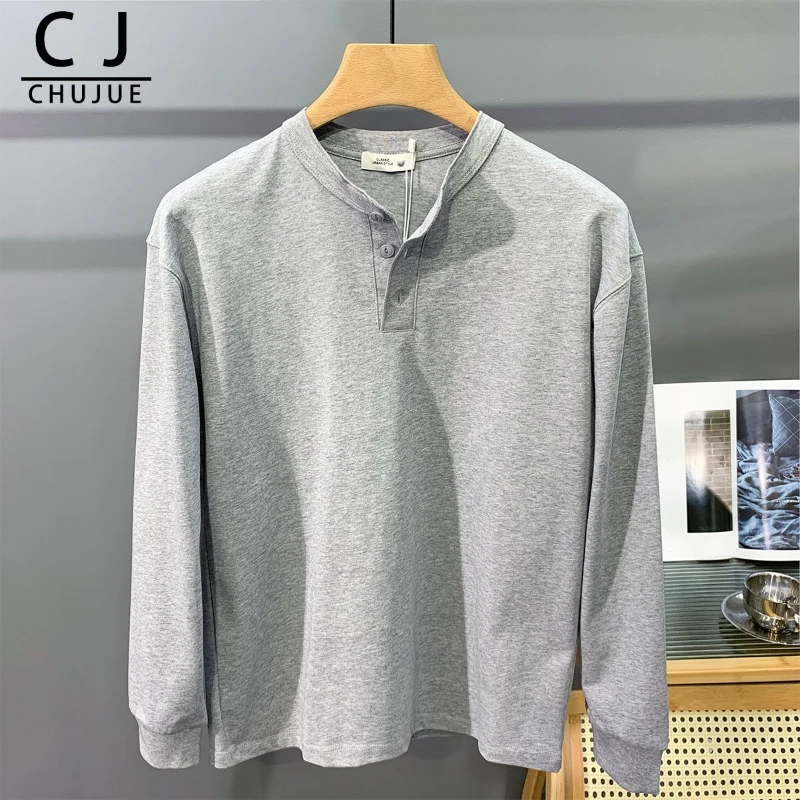 Frühling Herbst neue Mode Stand Kragen Langarm solide T-Shirts Herren bekleidung lässig Tasche Bottom ing Shirt All-Match-Tops