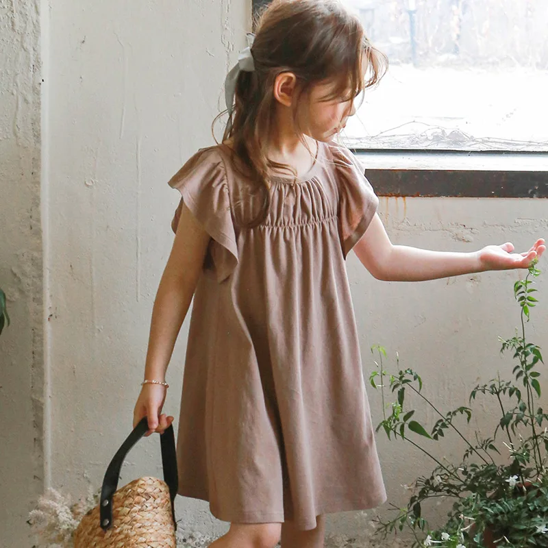

Girls Clothes Age 1-10Y Children's Dress Summer Kid's Dress New Solid Color Short sleeve T-Shirt Dress Children's
