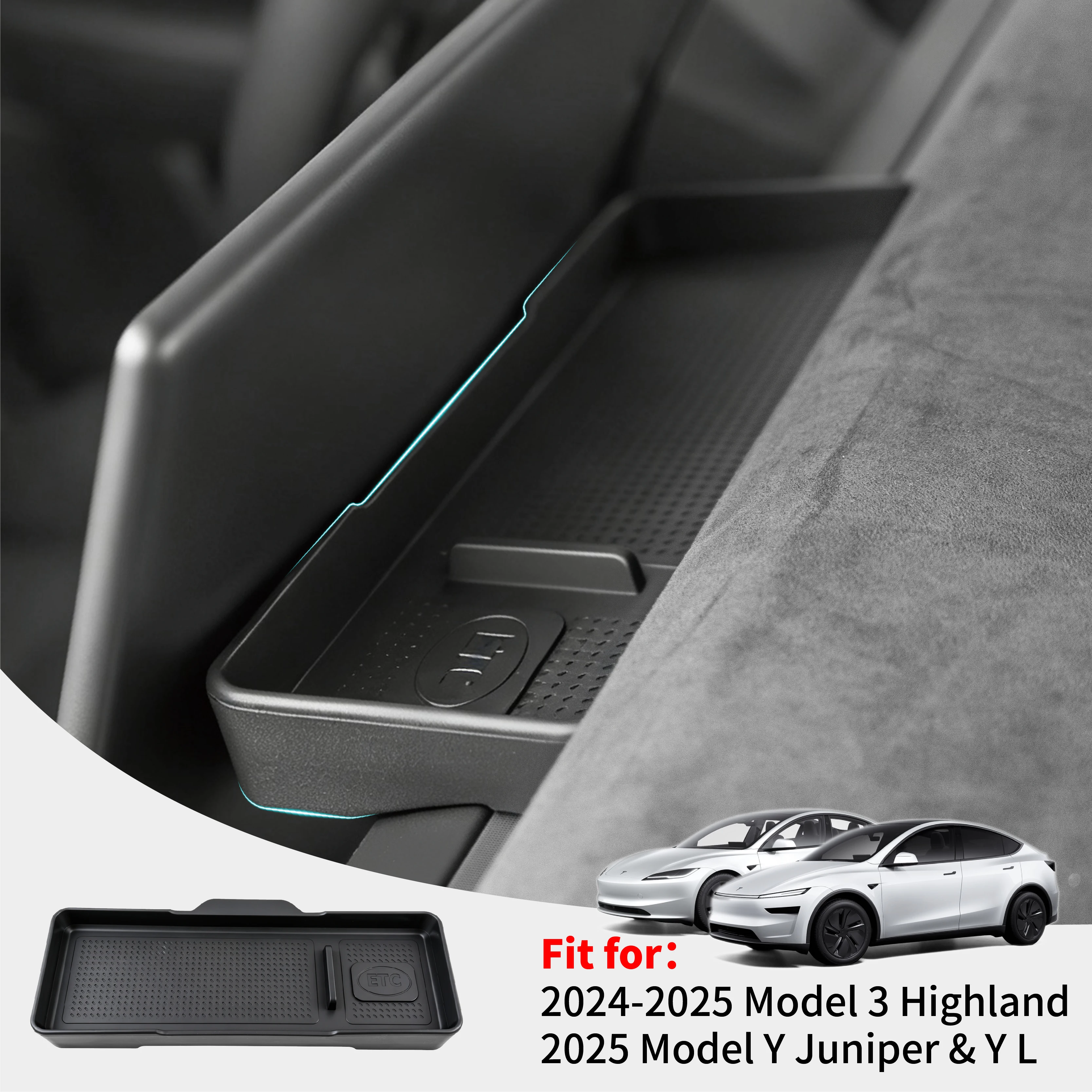 Para Tesla Model 3 Highland/Model Y Juniper/Model YL 2025-26: Caixa de Armazenamento para Tela Traseira, Bandeja Organizadora para Console Central e Painel