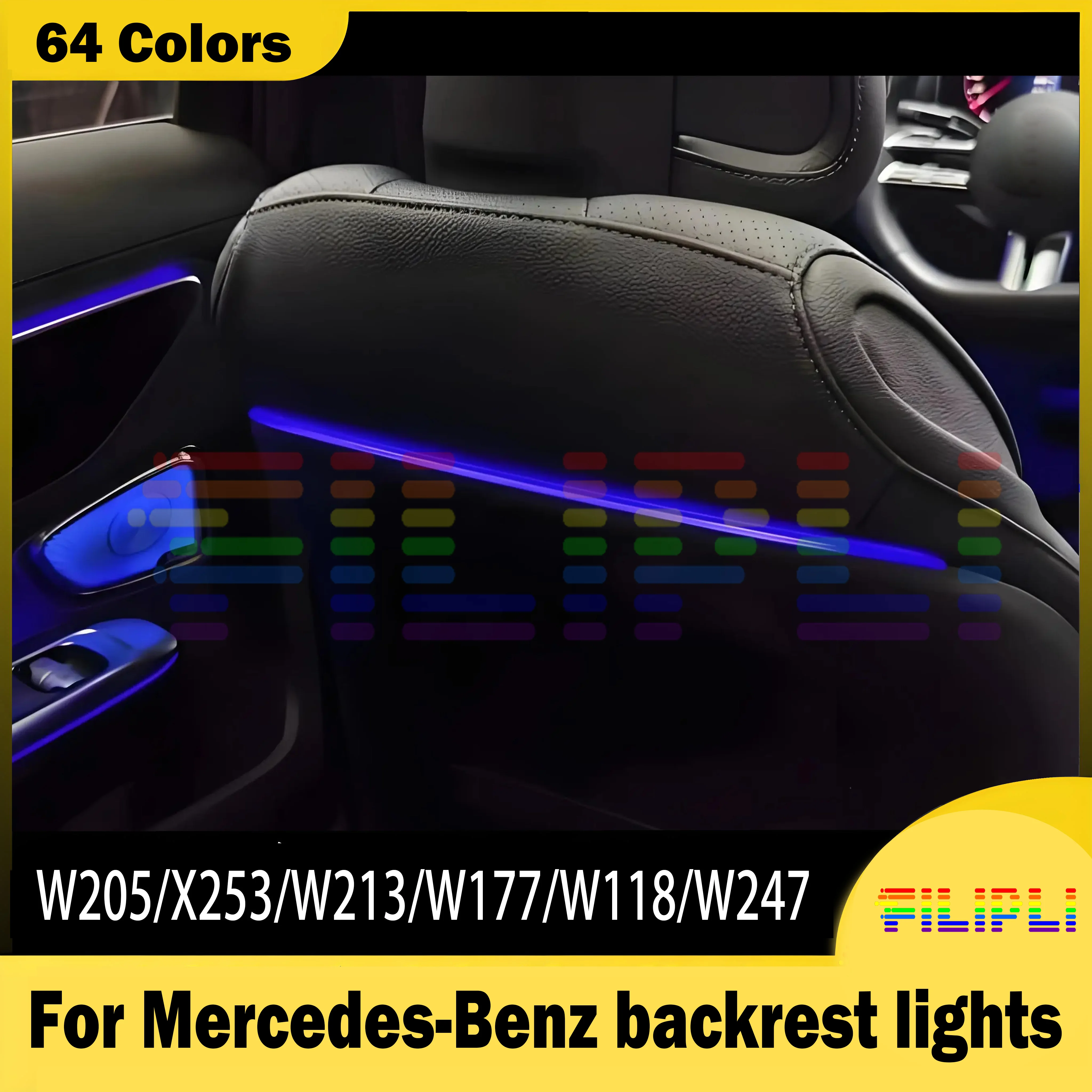 

FILPLI Недавно обновленное для внутренней спинки Mercedes-Benz. Светодиодное окружающее освещение. Матчи 64 цвета. W205 X253 W213 W177 W118 W247.
