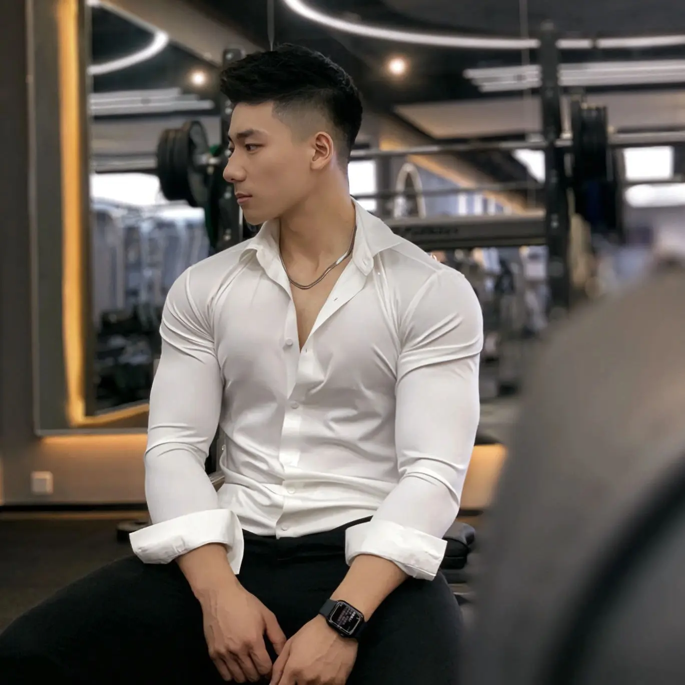 

Men's Business Fashion Solid Color Long Sleeve Shirt Classic Style Casual White Slim Fit Shirt Office Clothes Men's Shirt