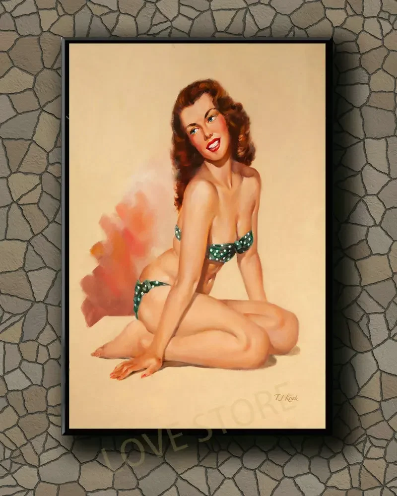P385 Vintage Beautiful Pin-up Girl Classic Picture 519 Silk Fabric Poster Art Decor Indoor Painting Gift