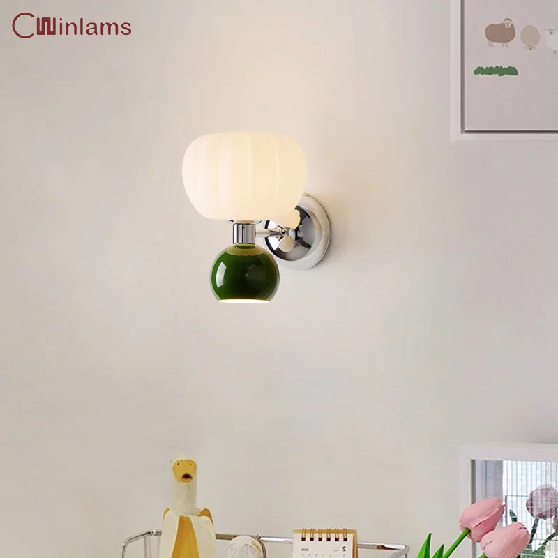 

Home Appliances Bedroom Bed Pumpkin Wall Light French Retro Cream Wind Living Room Atmosphere Light Room Decorative Lamp